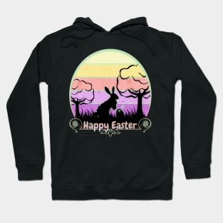 Happy Easter Bunny Badge Retro Sunset Edition Hoodie